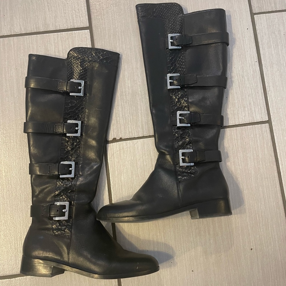 Black Leather Knee-High Boots